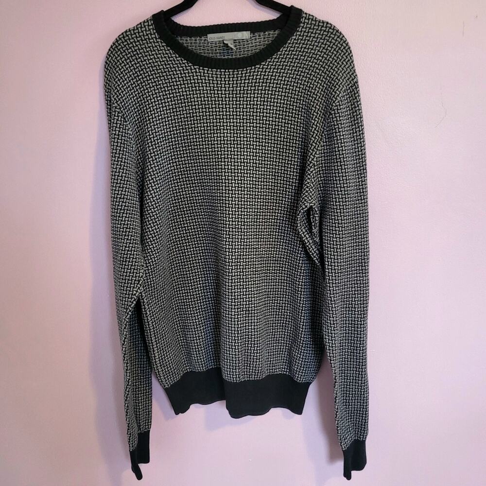 Old Navy Black & Gray 2000s Oversized Eclectic Grandpa Crew Neck Sweater